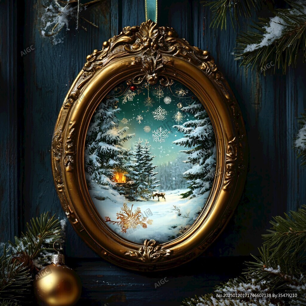 圣诞场景时钟挂画