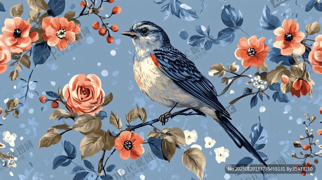 欧美风格鸟花卉