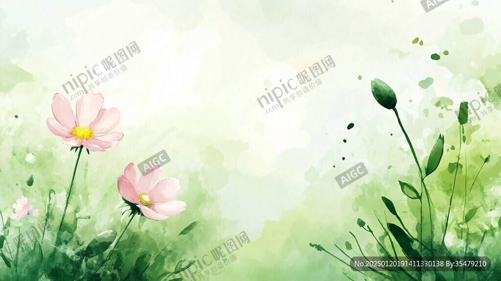 意境风景画水彩荷花