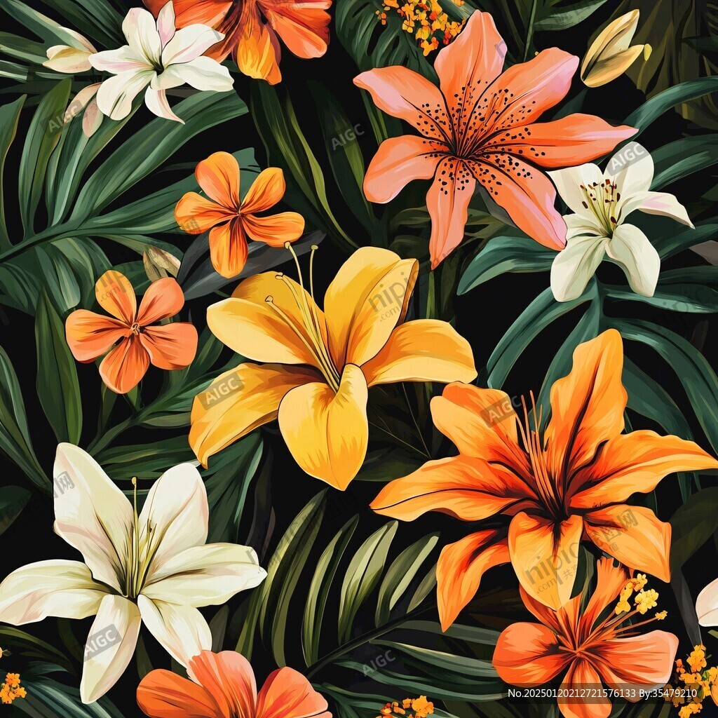 田园风热带树叶花朵