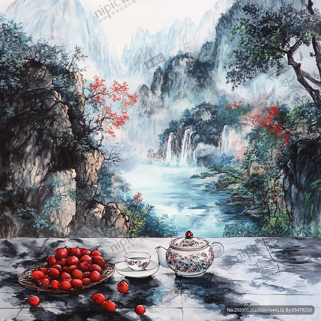 高清彩色客厅山水