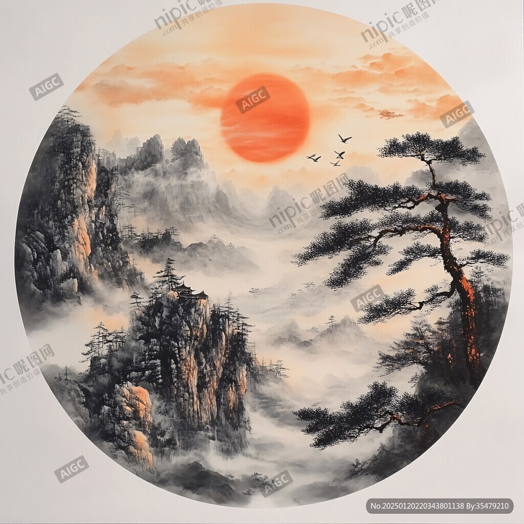 旭日东升迎客松