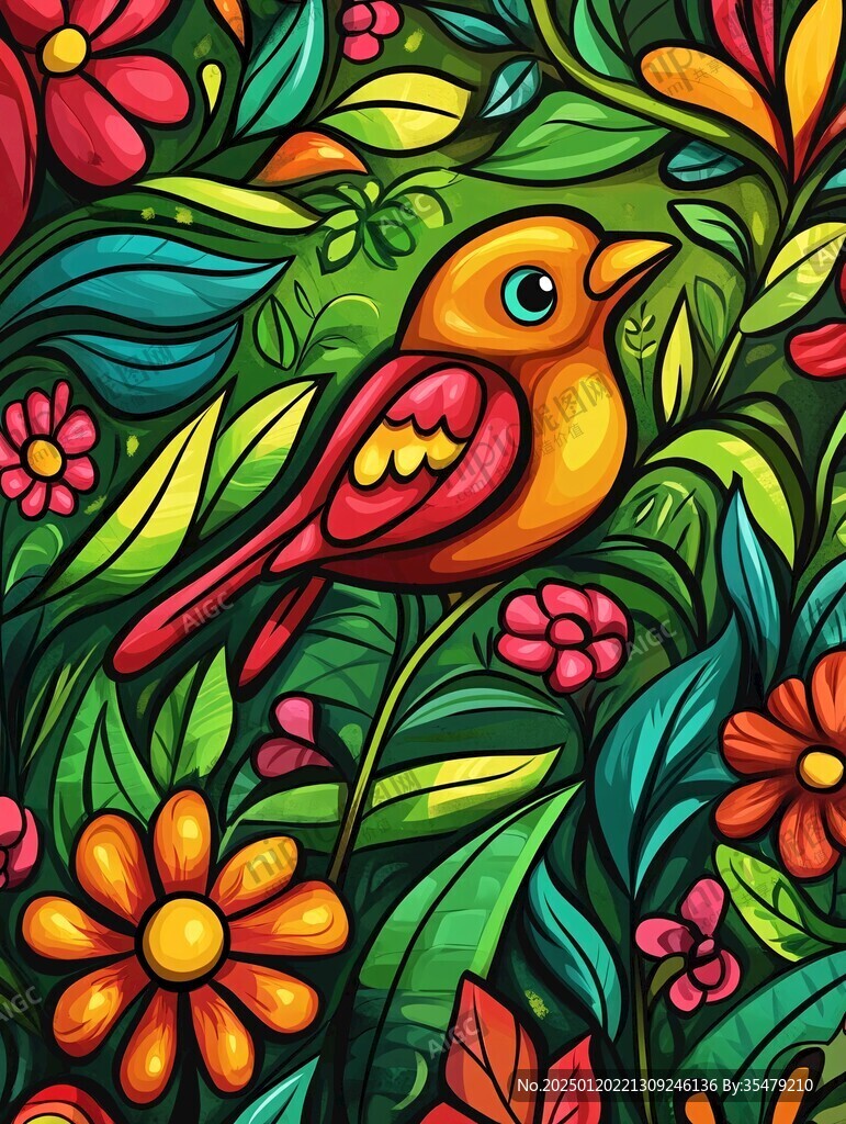 欧美风格鸟花卉