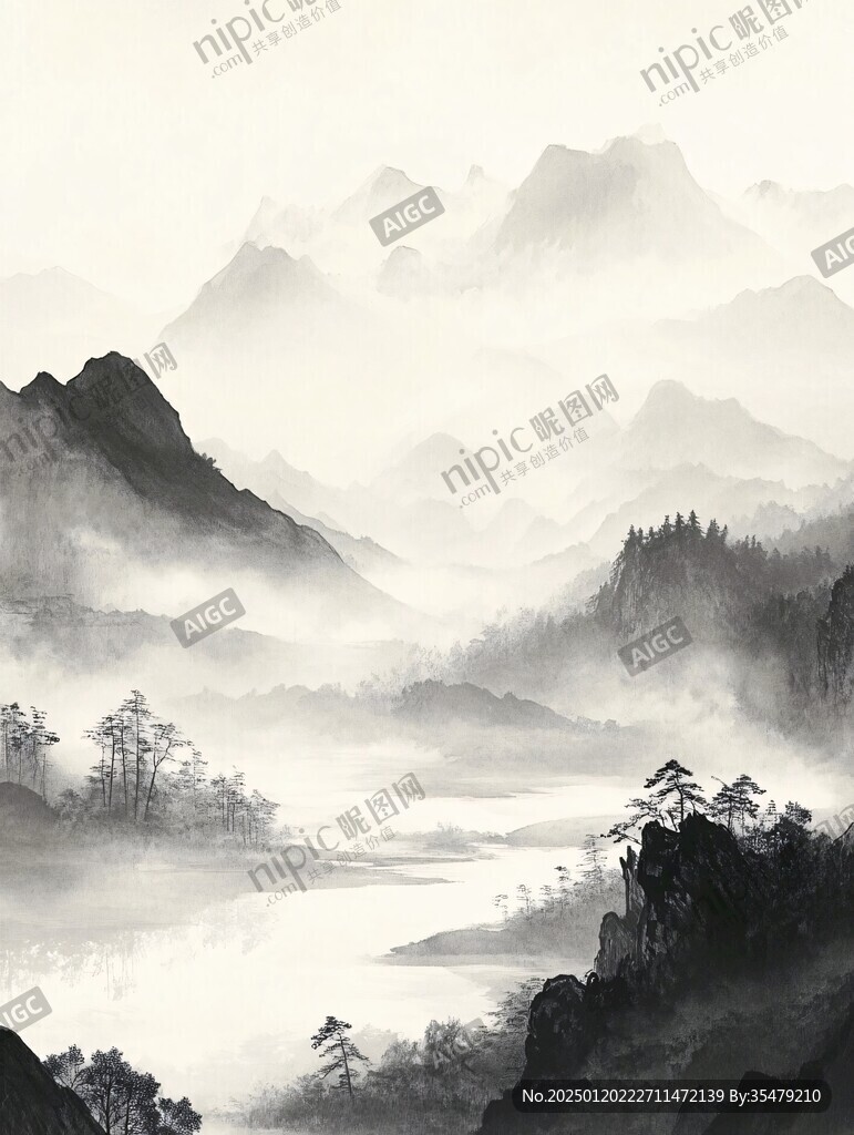 大画幅高清中式水墨山