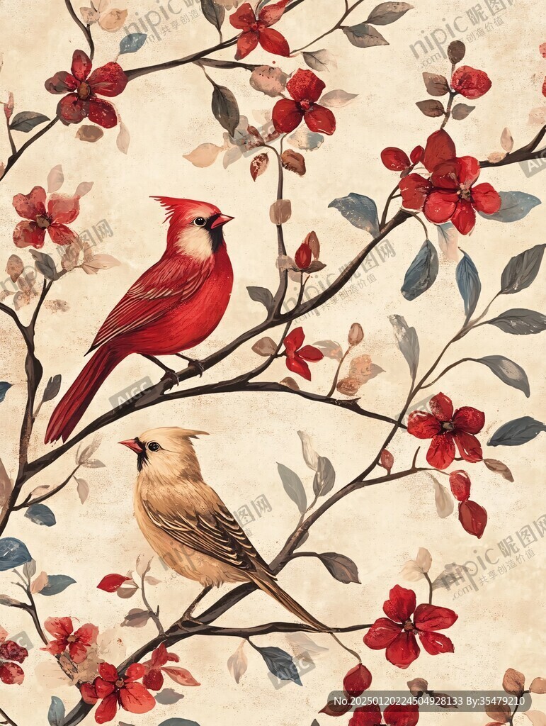 欧美风格鸟花卉