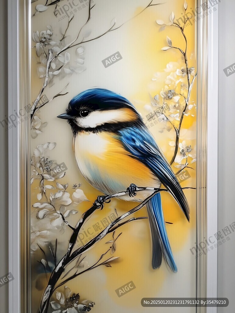 手绘花鸟玻璃画