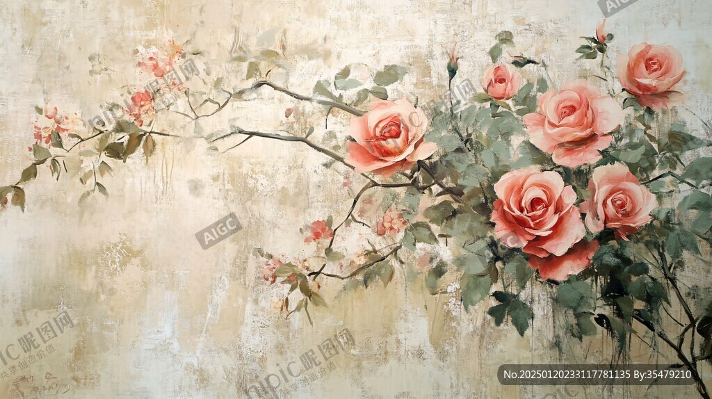 玫瑰花壁画