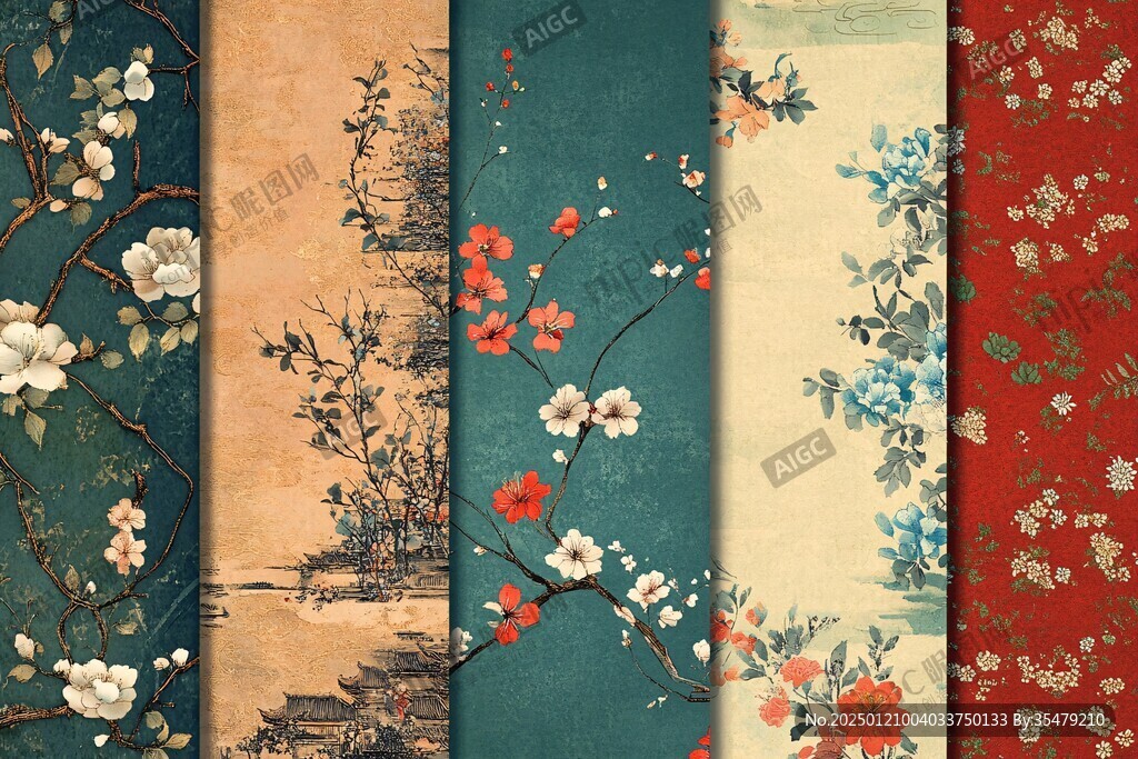 中式风格布料纹理花卉