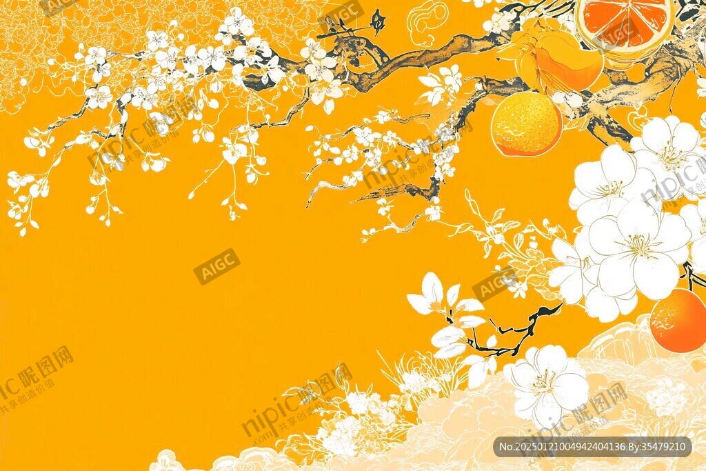 水墨春节年橘电视墙