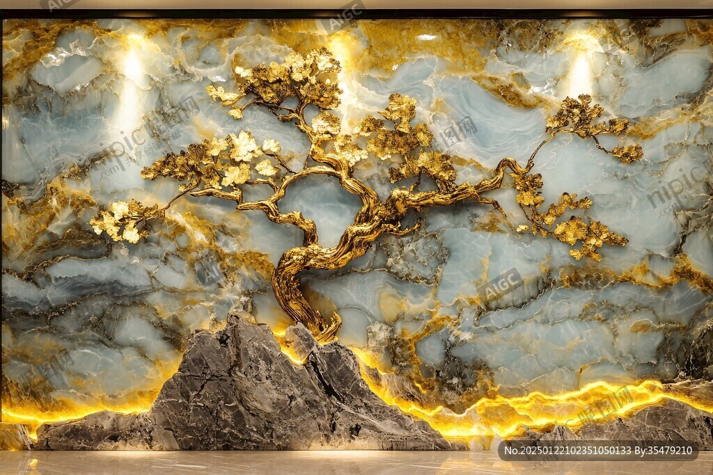 石纹吊顶鎏金流彩背景