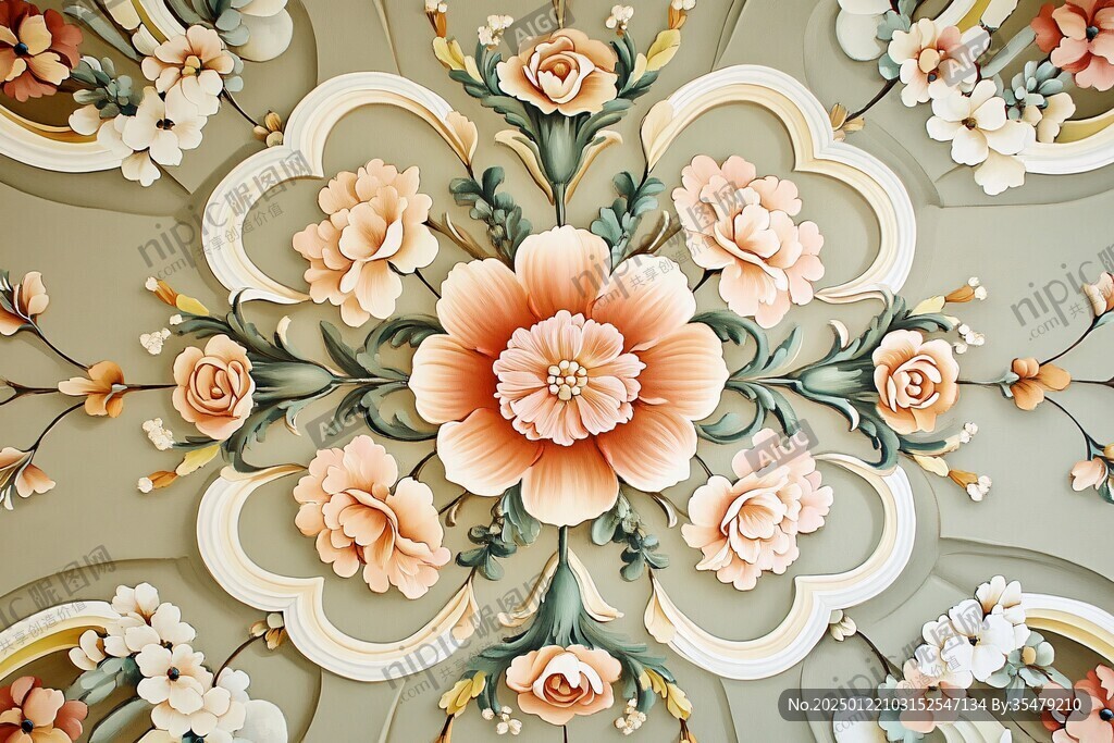 3d浮雕缤纷花卉