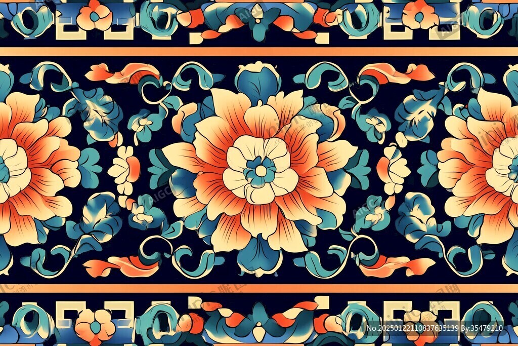 色块花古典图案组合