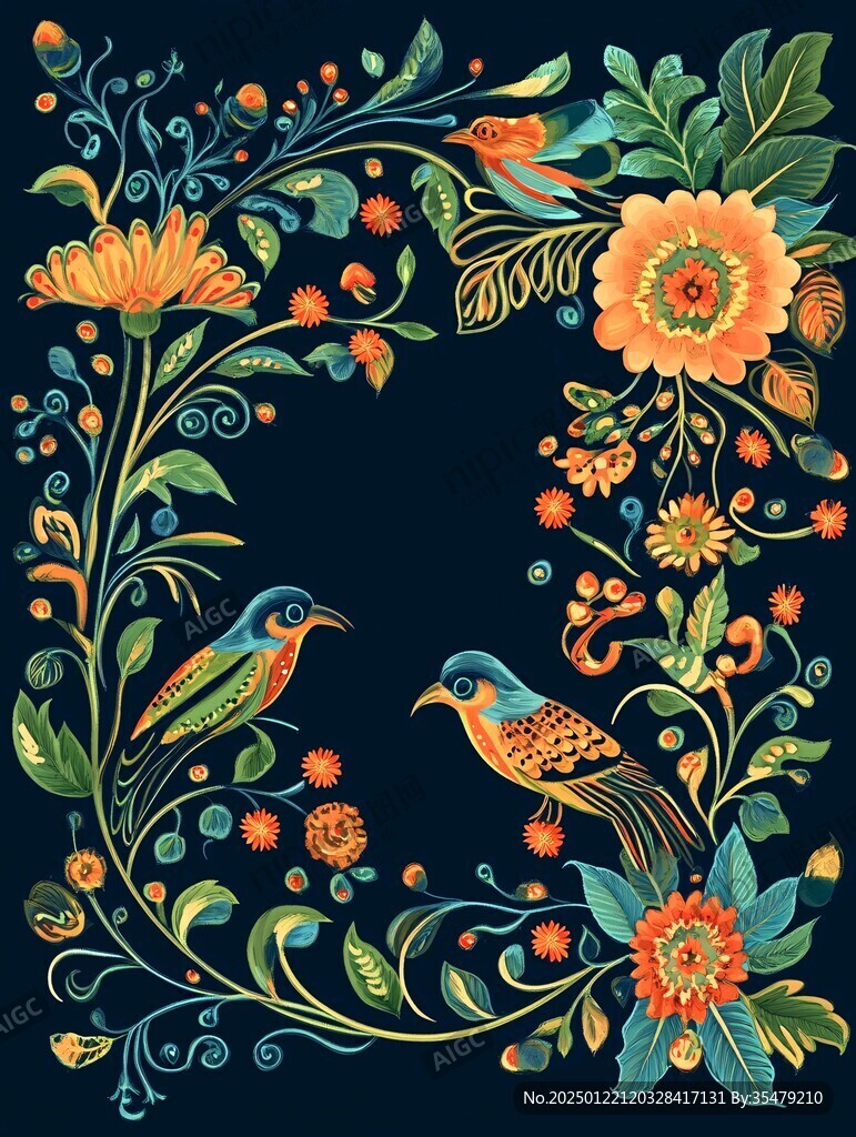 欧美风格鸟花卉