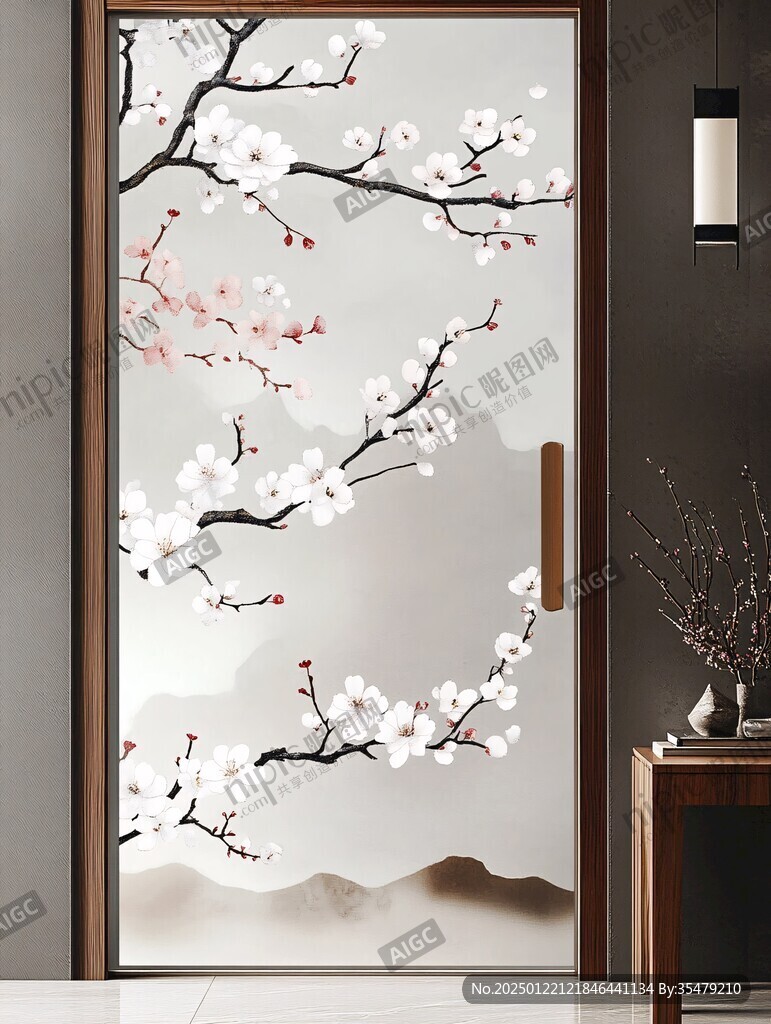 手绘梅花玻璃画
