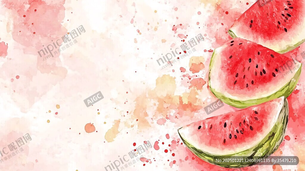 粉西瓜红色水彩背景
