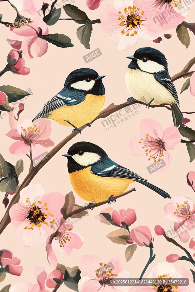 欧美风格鸟花卉