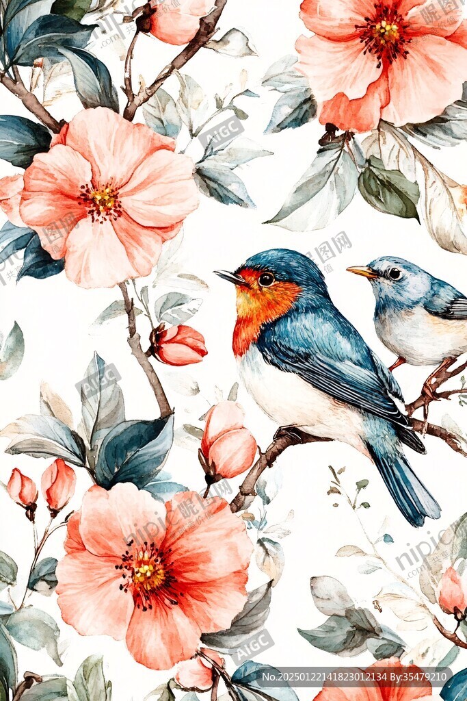 欧美风格鸟花卉