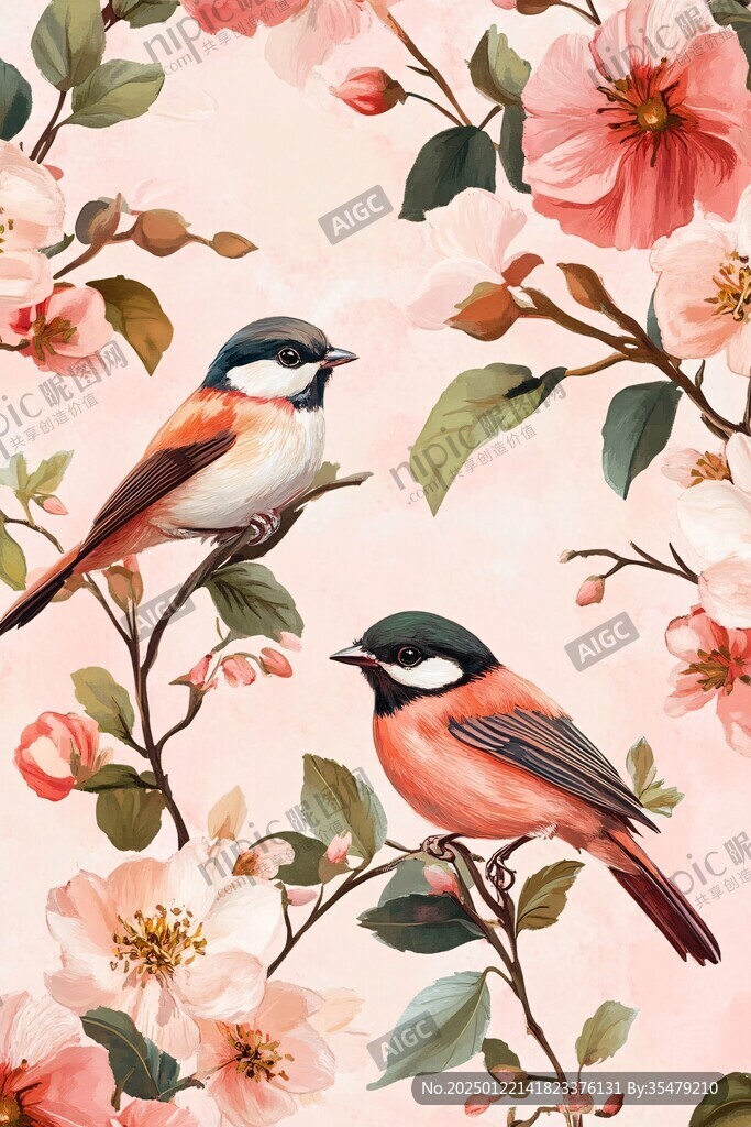 欧美风格鸟花卉