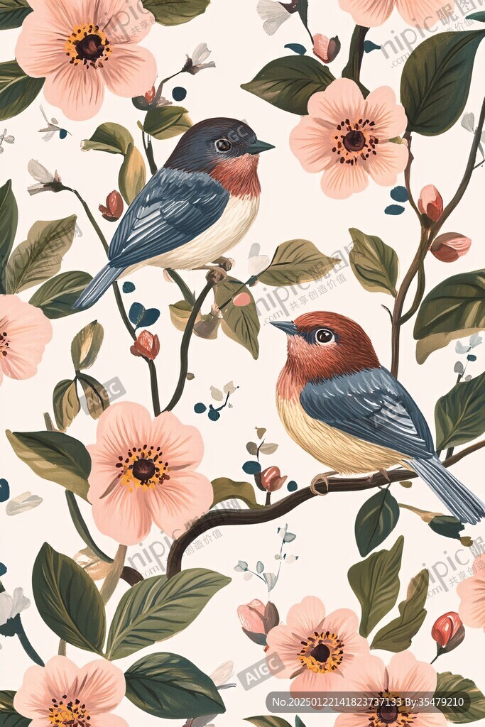 欧美风格鸟花卉