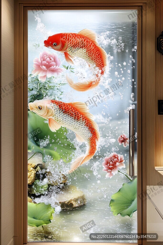 3d荷花鲤鱼圆形画