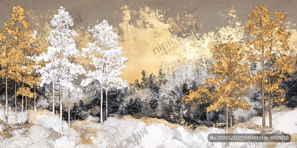 电脑画抽象秋季白桦林