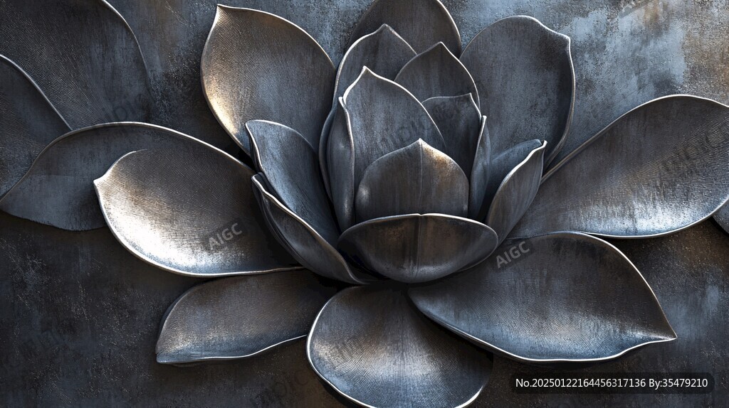 手绘金属质感荷花