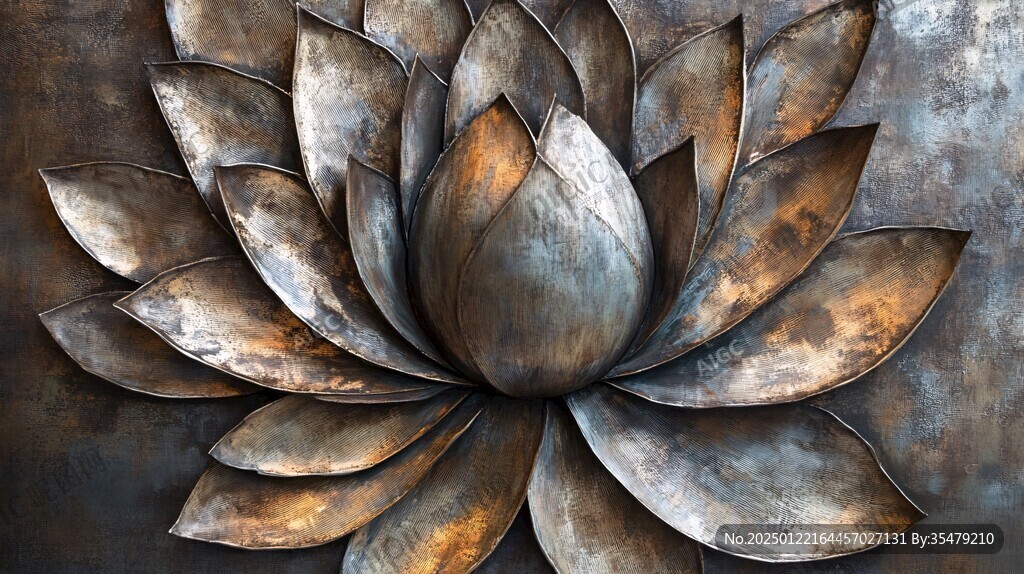 手绘金属质感荷花