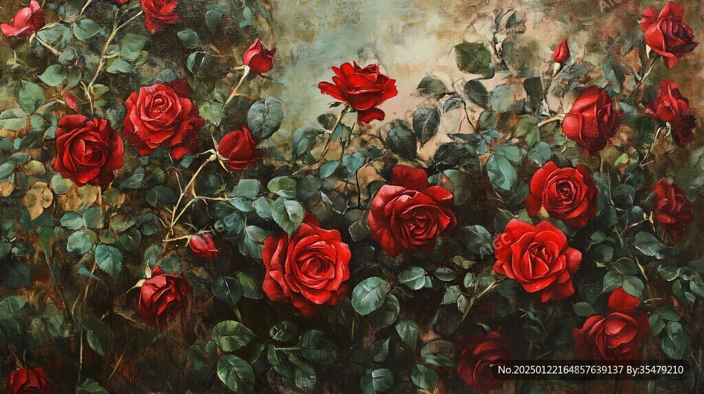 红玫瑰油画