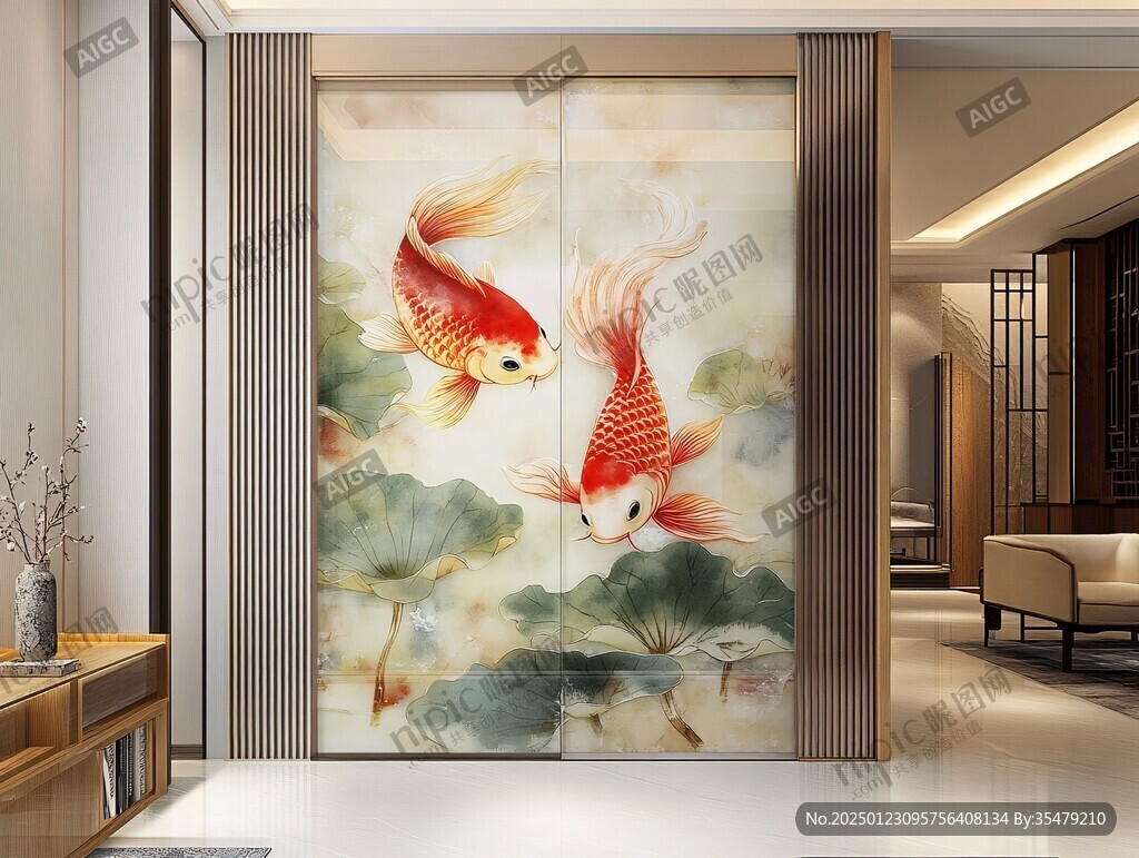 现代屏风鲤鱼图