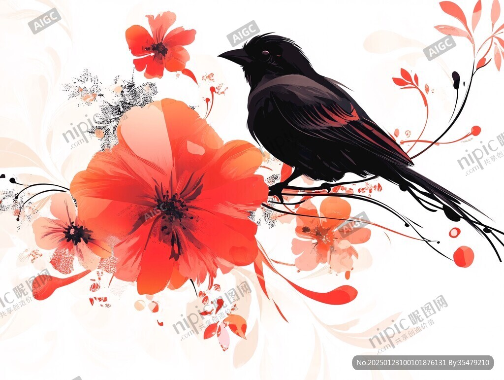 欧美风格鸟花卉