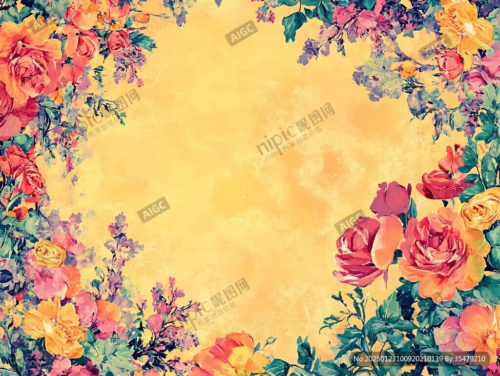 手绘彩色花背景海报