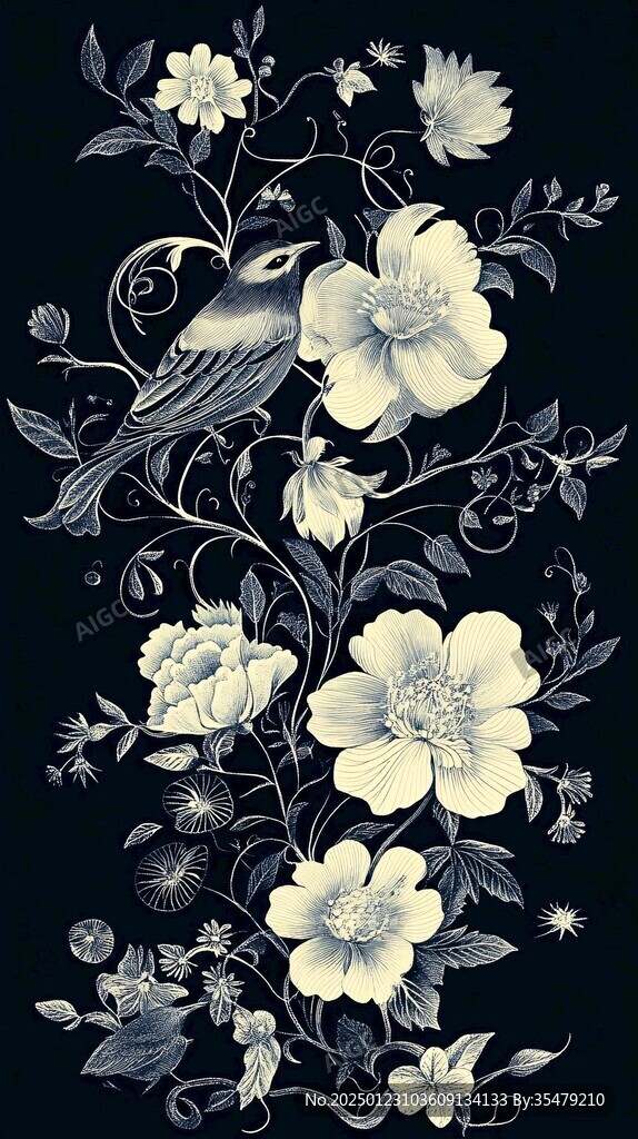 欧美风格鸟花卉