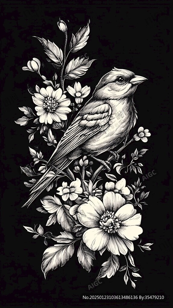 欧美风格鸟花卉