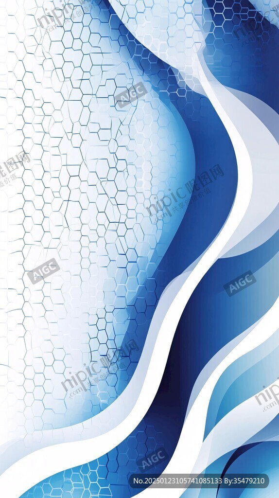 蓝色线条波浪展板