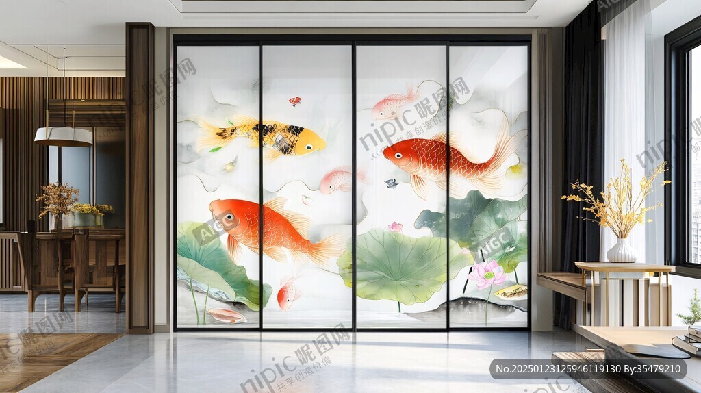 现代屏风鲤鱼图