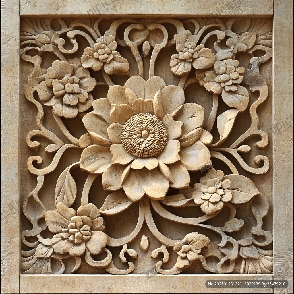 花开富贵砂岩浮雕