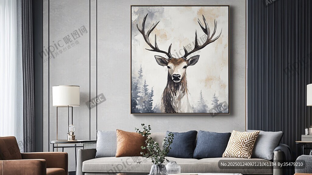 3d麋鹿飞鸟装饰画