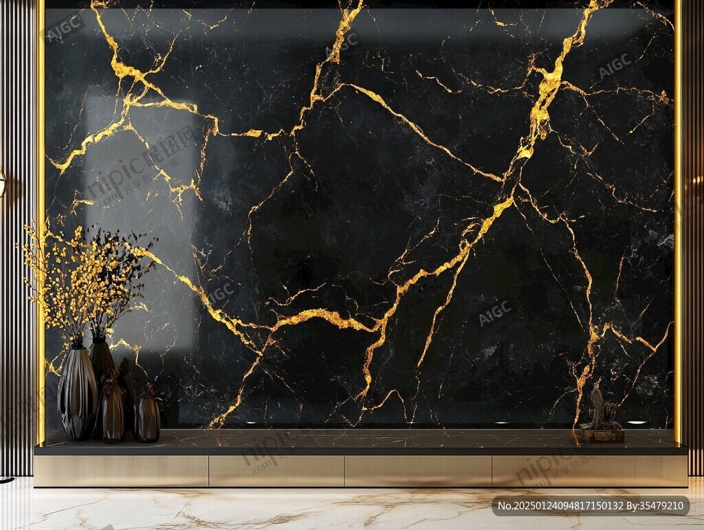 极简金箔石根线条对拼