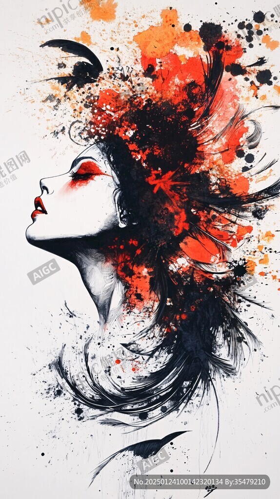 唯美抽象画水彩画女人