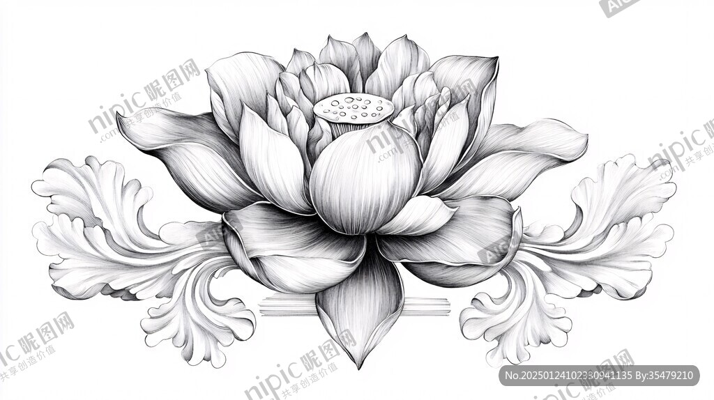 手绘金属质感荷花