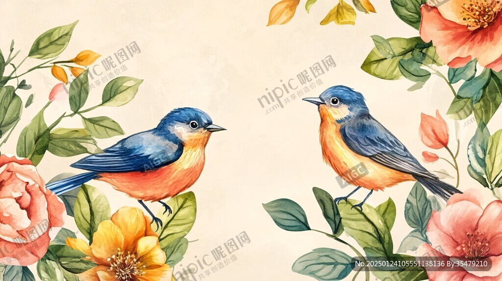 欧美风格鸟花卉