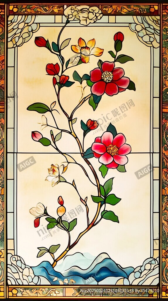 手绘花鸟玻璃画