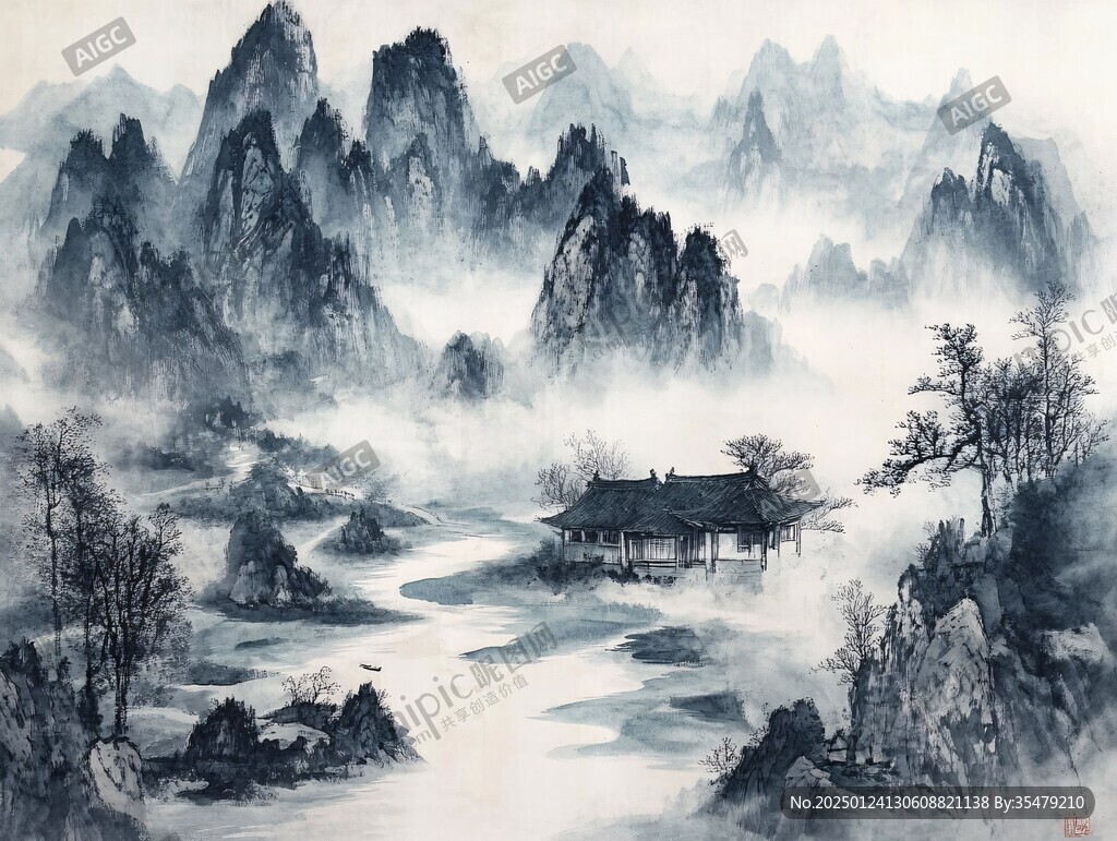 粉彩山水画