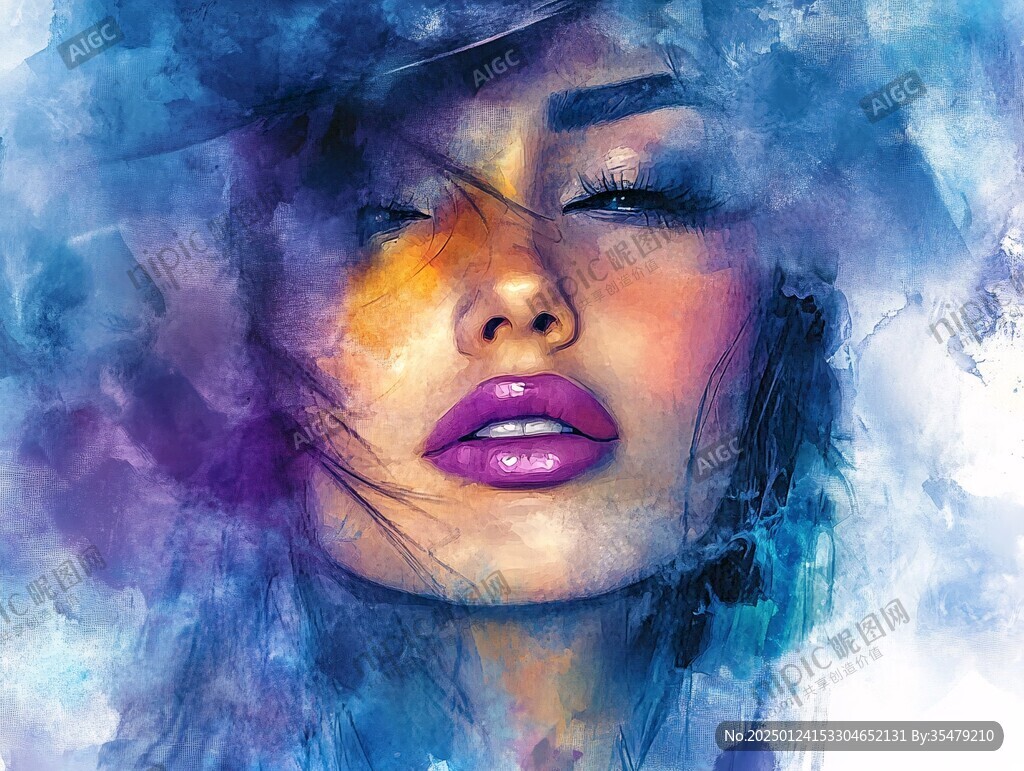 唯美抽象画水彩画女人