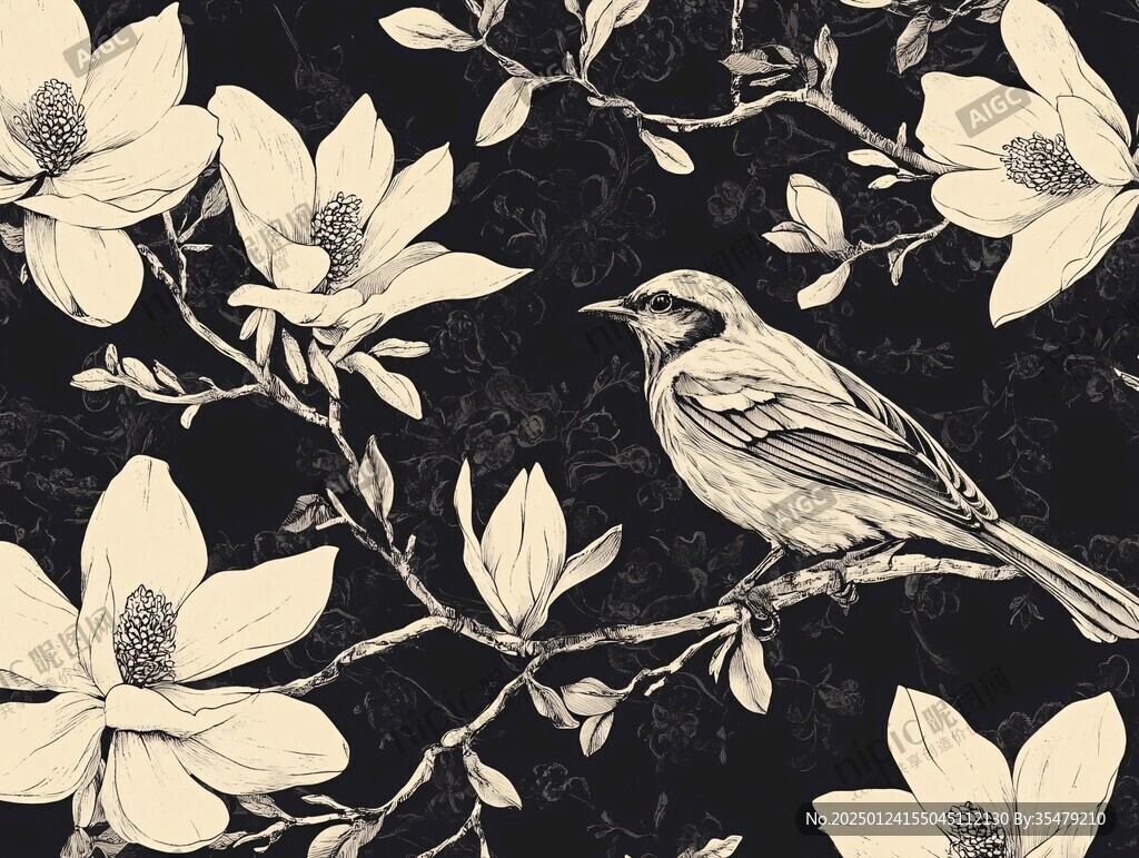 欧美风格鸟花卉