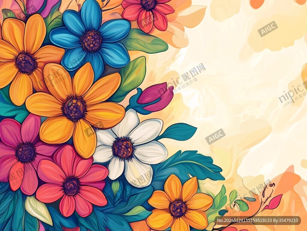 手绘彩色花背景海报