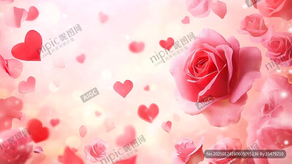 爱心形状玫瑰花背景