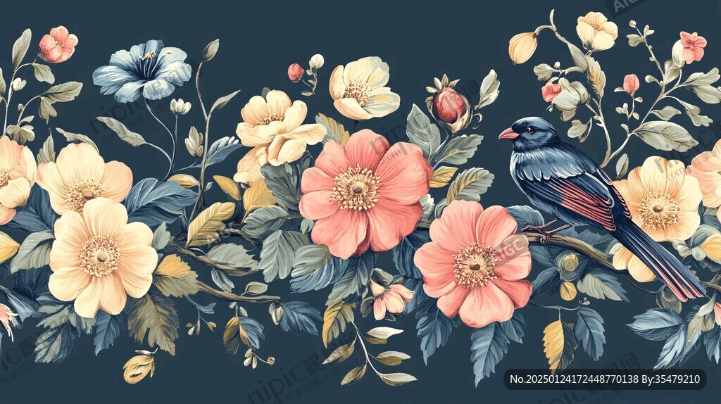 欧美风格鸟花卉