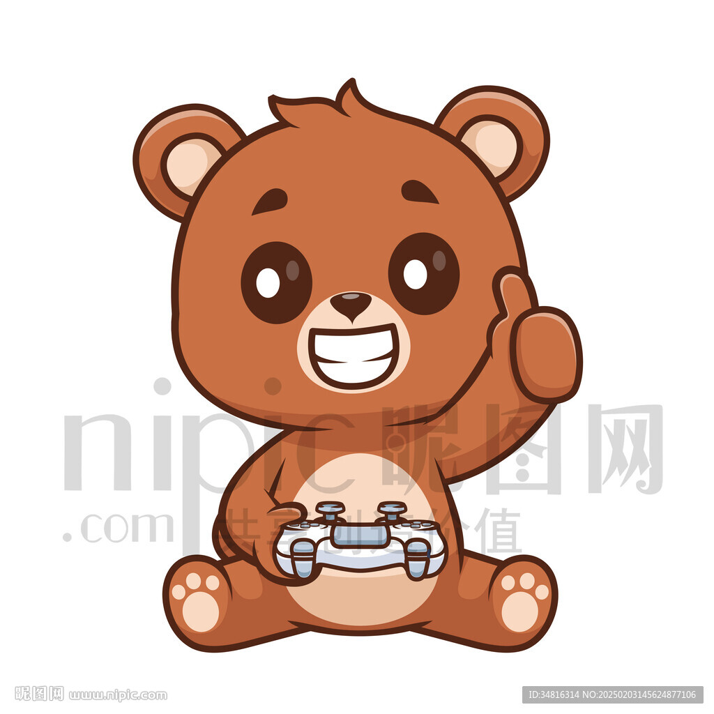 可爱卡通打电玩的棕熊