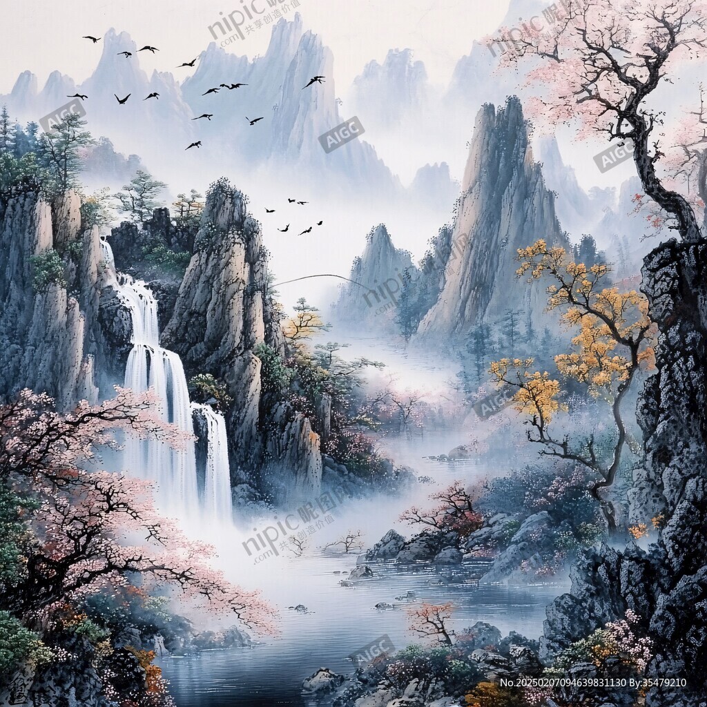 高清彩色客厅山水